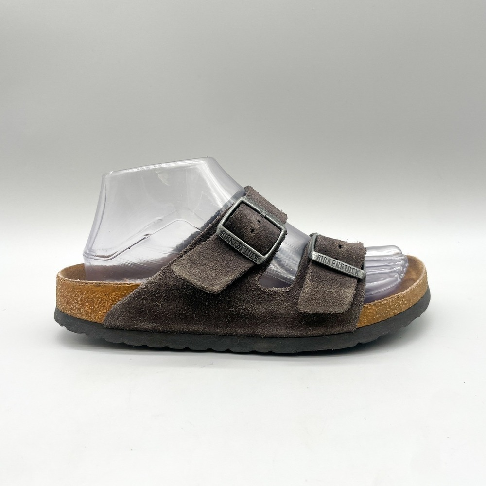 Birkenstock Womens 38 7 Arizona Sandals Mocha Brown Suede Two Strap Slide Boho